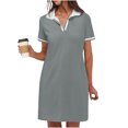 thumbnail image 3 of NXMZXB Women’s Polo Dresses 2025 Short Sleeve Casual Striped Color Block Collared V Neck Summer Tennis Golf Mini Shirt Dress with Pockets Gray S, 3 of 10