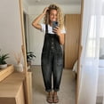 thumbnail image 6 of Czanzd Women's Denim Overalls Loose Fit Casual Bib Jumpsuit-Black,L, 6 of 7