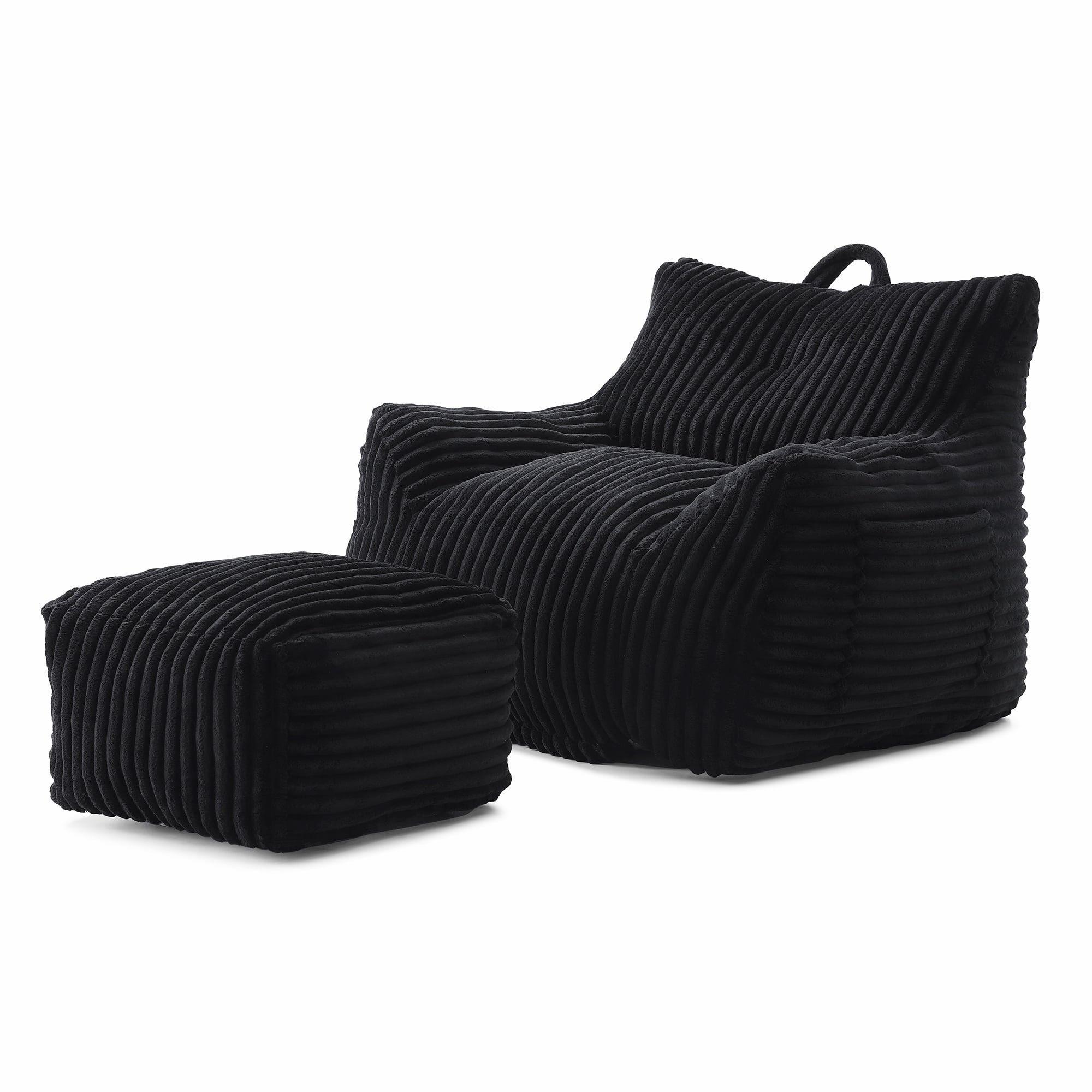 FFZ Giant Black Plush Bean Bag Chair For Adults With Armrests Footstool