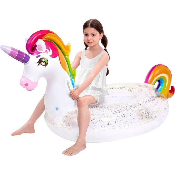 Flotador de piscina JOYIN Unicorn para niños con forma de arcoíris inflable con purpurinas