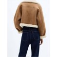 thumbnail image 2 of Chaqueta corta de lana de oveja sintética para mujer, abrigo grueso y cálido de manga larga con solapa, Estilo Vintage, para otoño e invierno, 2024, 2 of 5