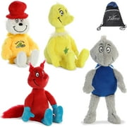 Aurora Dr. Seuss Plush Set of 4: 12" Sam I Am, 12" Yertle the Turtle, 12" Sneetch, 12" Fox in Socks with Myriads Drawstring Bag