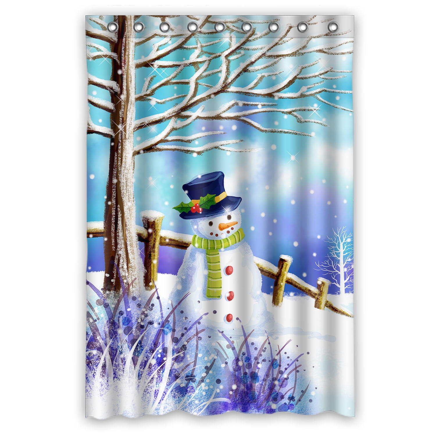 YKCG Christmas Snowman under Tree Winter Snow Scene Shower Curtain