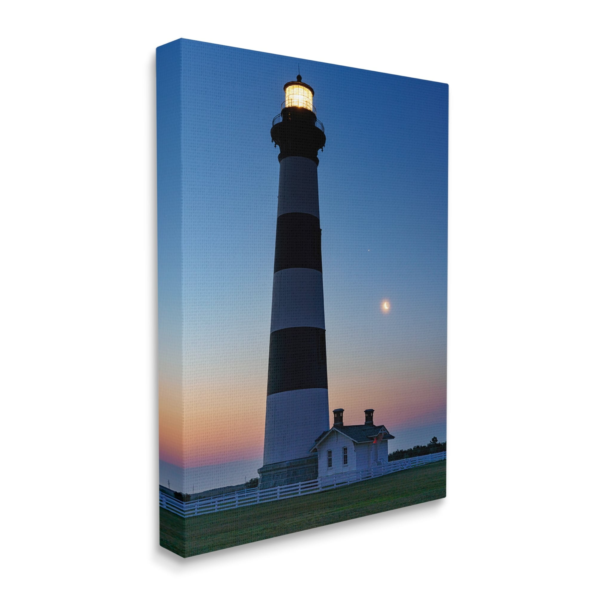 Stupell Blue Moonlit Lighthouse Coast Landscape Photography Gallery Wrapped Canvas Print Wall Art
