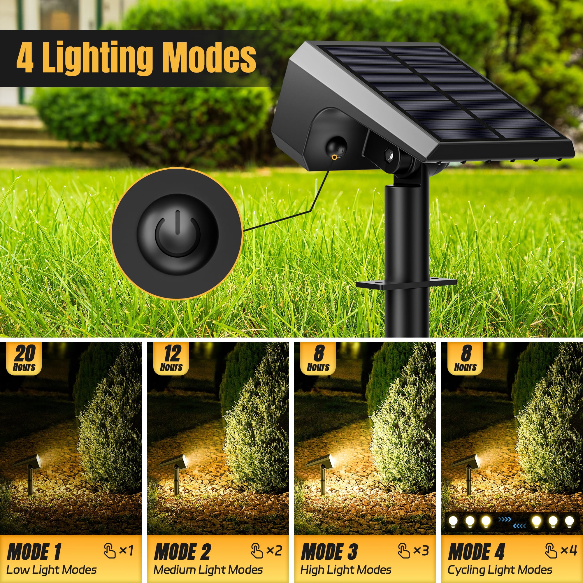 Flaow Solar Lights Outdoor, 10 pack,118 LED Solar Spotlights with 4 Modes, IP65 Waterproof Auto On/Off for Garden, Yard, Pathway, Lawn-Warml White