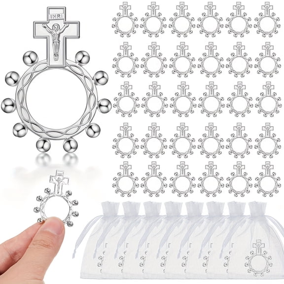 30Pcs Religious Rosary Rings Set with Pocket Cross & 30 Bags, Catholic Prayer Beads with Hail Mary & Our Father Prayer, Spiritual Accessories for Baptism, Weddings, Easter Gifts for Women & Men