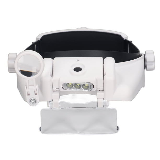 Lupa de cabeza recargable con LED y 4 lentes para reparación de lectura