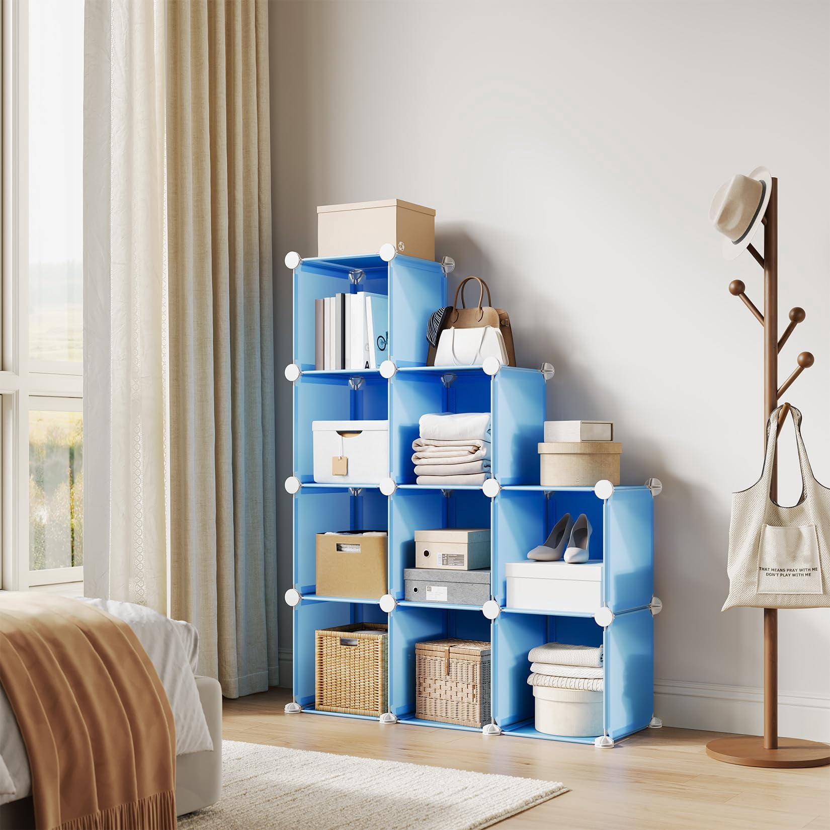 9 Cube Storage Organizer, DIY Modular Bookshelf & Closet Organizer, Plastic Stackable Shelving Cubes with Feet & Rubber Mallet