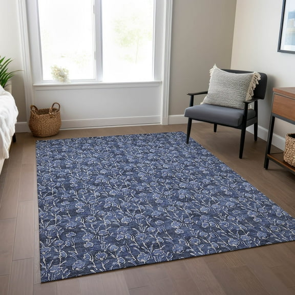 Addison Rugs Chantille Indoor/Outdoor Transitional Floral Navy Washable Rectangle Rug, 2'6" x 3'10"