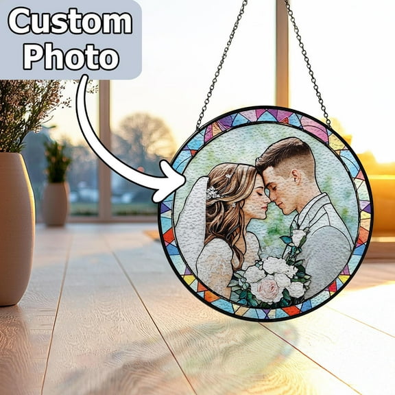 Custom Couples Portrait Stained Glass From Photo, Wedding Suncatcher Window Hanging, Anniversary Gift, Wedding Gift, Family Photo Gifts