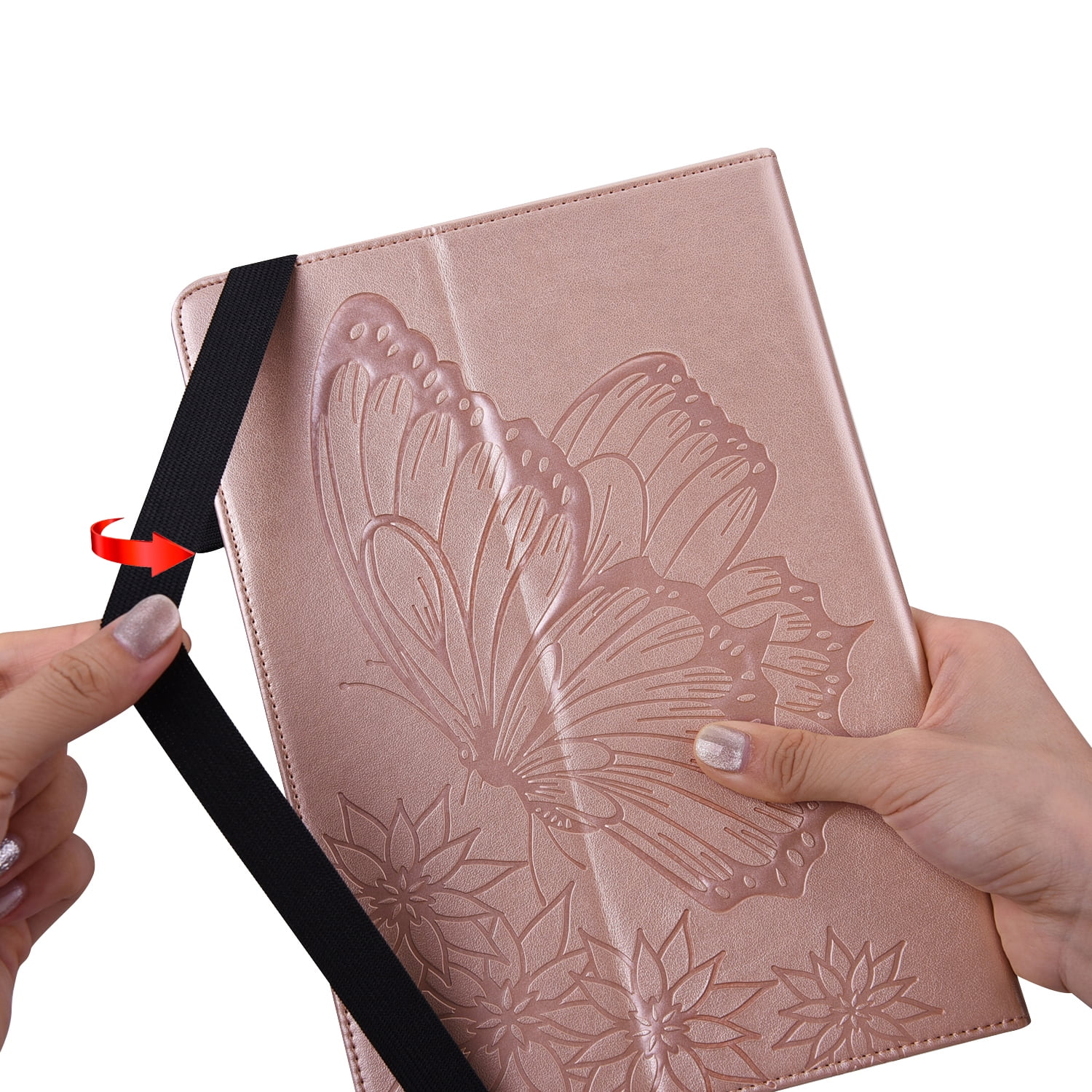 Allytechgroup iPad Pro 11 Case Cover, Stylish Big Butterfly Design PU Leather Smart Cover Auto Sleep Wake Pencil Holder Flip Stand Shockproof Bumper Case for Apple iPad Pro 11" 2024 M4, Rosegold