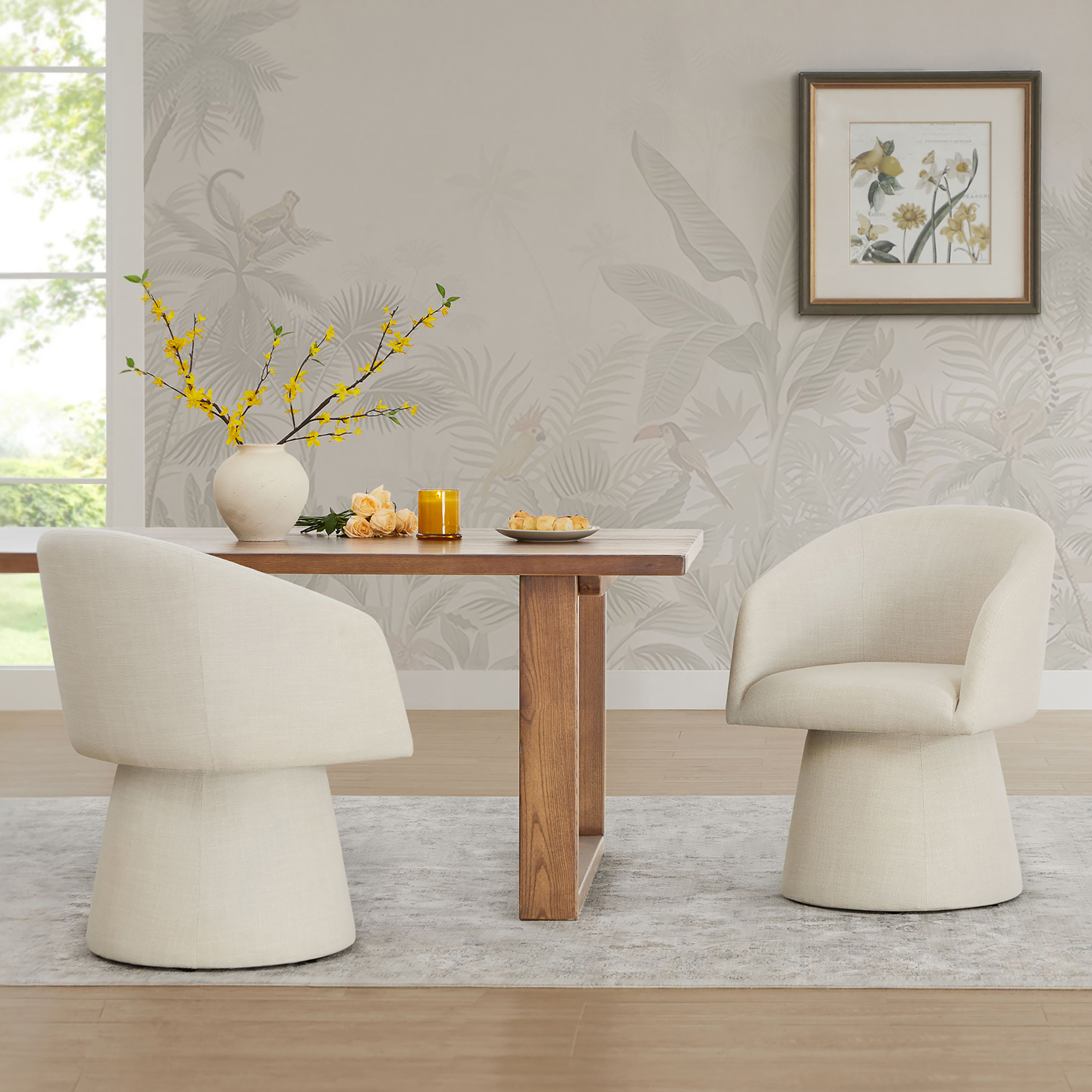 Spruce & Spring Modern Swivel Dining Chair with Sheltering Back and Cushioned Seat No Assembly, Single, Beige