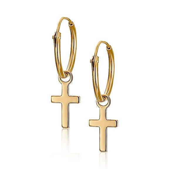 Mystigrey Cross 18K Gold Plated Hoop Earrings for Women 0.4 x 0.2