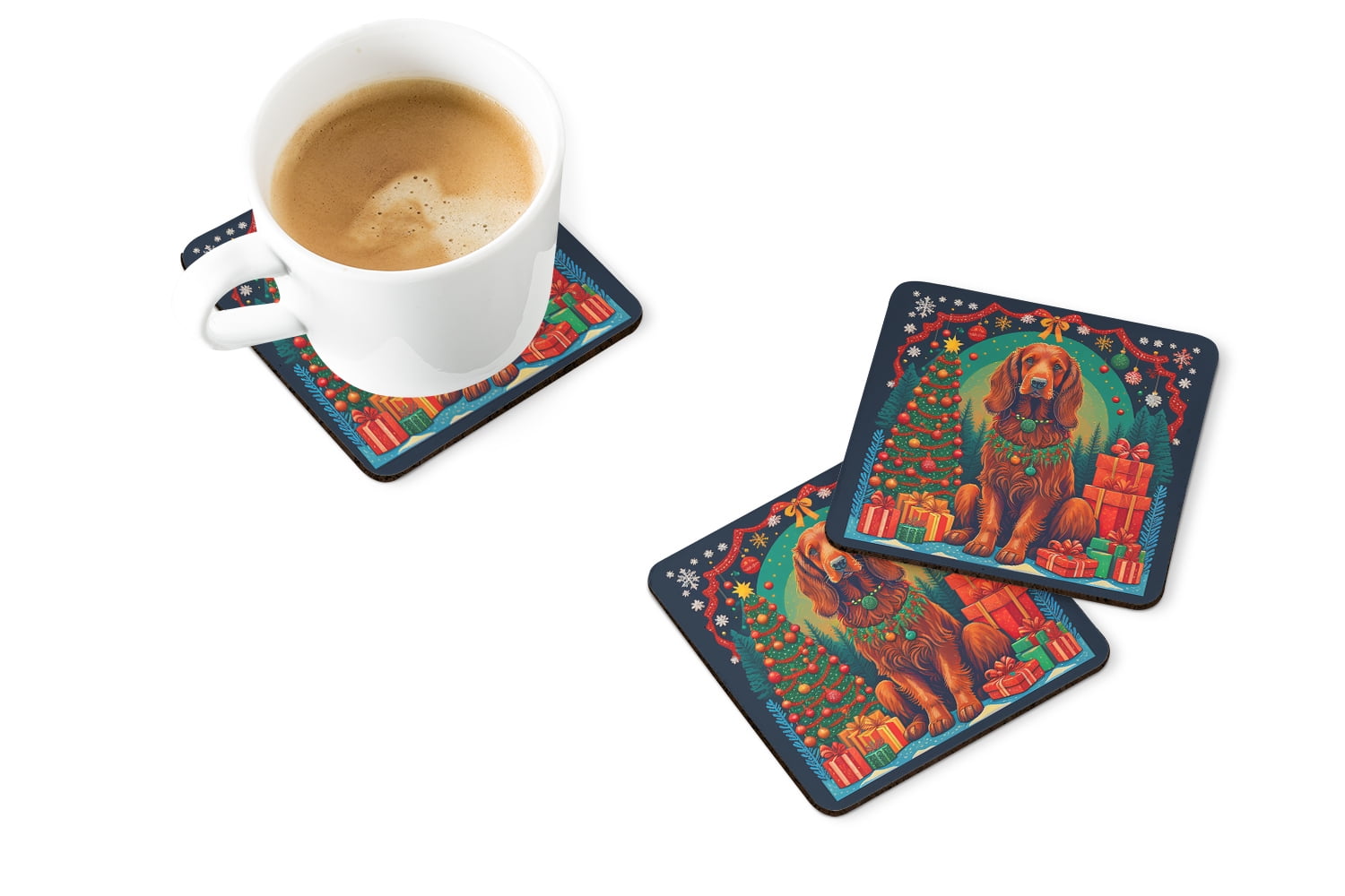 Irish Setter Christmas Foam Coaster Set of 4 3.5 in x 3.5 in