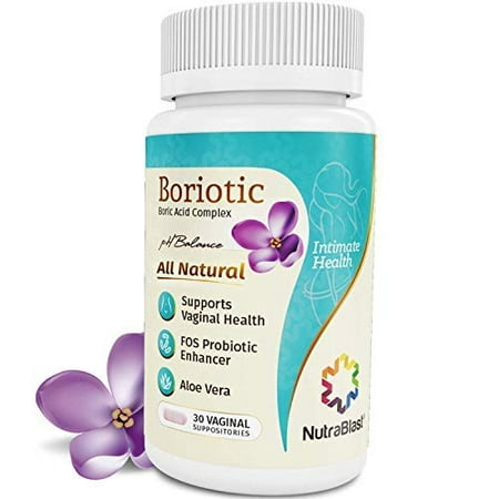 NutraBlast Boric Acid Vaginal Suppositories Complex 800mg w/ Aloe Vera & FOS Probiotic Enhancer, 30 Count | All Natural Boriotic | Made in
