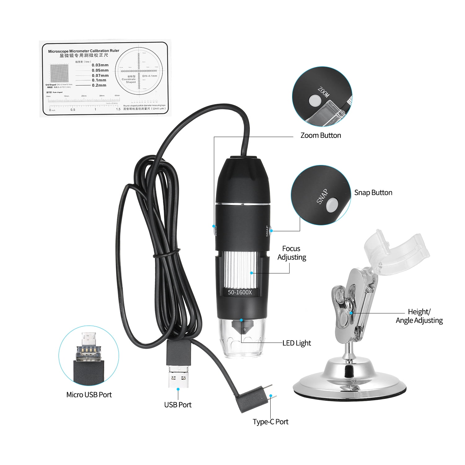 VTECH 8 LED Light Magnifier USB Digital Microscope Endoscope Zoom Camera  800X W/ Stand Holder microscope for students microscope for lab microscope  with camera (Black) - Price History