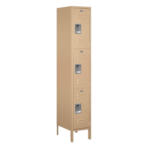 Salsbury Industries 53168TN-U Extra Wide Standard Metal Locker - Triple Tier - 1 Wide - 6 Feet High - 18 Inches Deep - Tan - Unassembled
