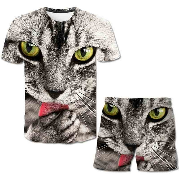 gatos chicos &erio; Conjuntos para niñas de 1 a 14 años de edad, ropa de dibujos animados para niños, trajes estampados, camisetas de manga corta, Tops + pantalón corto, 2 uds./disfraz, trajes 12T Gao Jinjia LED