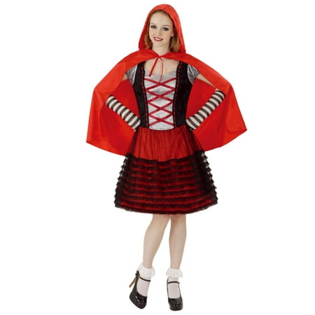 Womens Wicked Red Riding Hood Halloween Costume Dress Hooded Cape Gloves OSFM