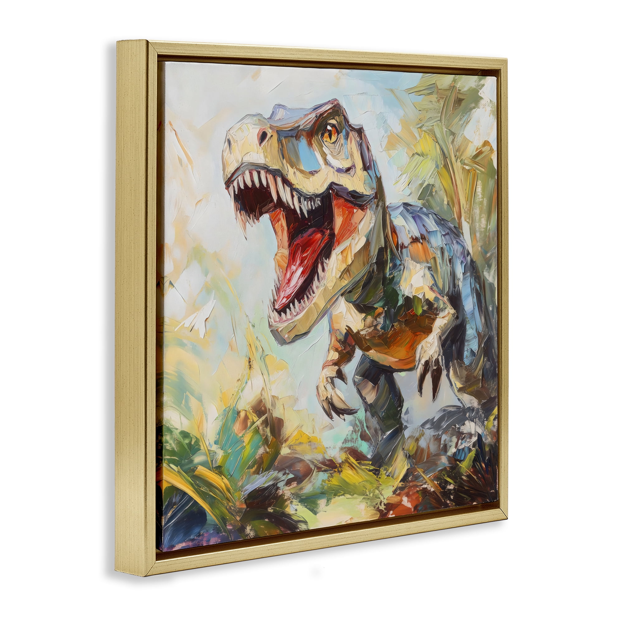 Stupell Industries Enchanting T-Rex Roar Gold Framed Floater Canvas Wall Art, design by Creative Studio