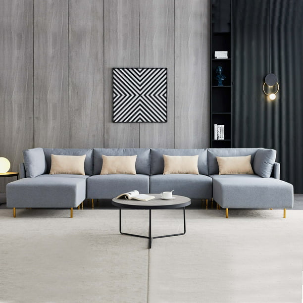 Sectional Sofa Couch Luxury, Luxury Modern U Shaped Sectional Fabric Sofa Set With Ottoman