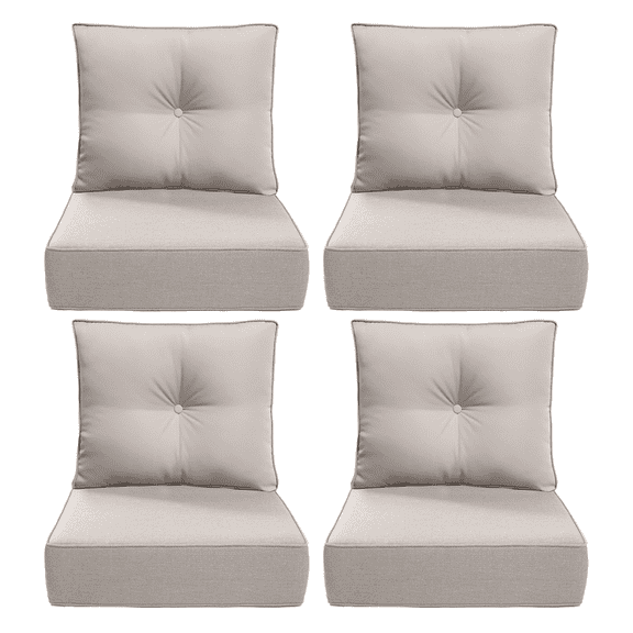 PUKNLY 4 pack Outdoor Chair Cushions, 24x24x6 in Patio Furniture Cushions, Waterproof & Fade Resistant High Back Deep Seat Cushions Replacement for Wicker Chairs, Loveseats, Sofas, Benches, Khaki