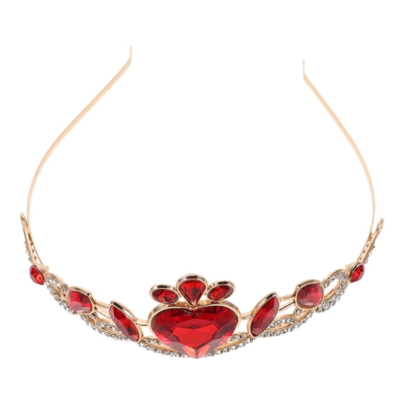 Milisten Bridal Red Crown Headband with Rhinestone Heart Accent, Elegant Wedding Hair Accessory for Brides