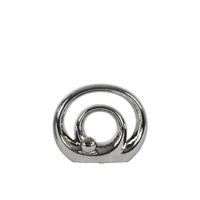 Benzara BM182120 Double Circle Design Abstract Sculpture in Ceramic, Silver - Small - 7 x 2.75 x 8.25 in.