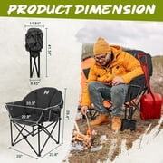 Slsy Oversized Heated Camping Chair, Padded Camp Chair with 3 Heat Levels, Portable Folding Heated Chair Round Moon Saucer Folding Lawn Chair Outdoor Chair