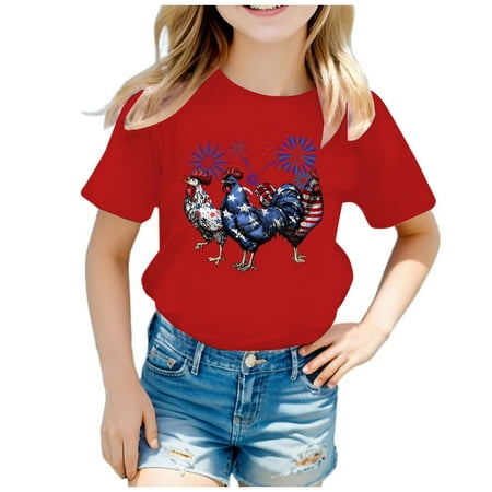 

Children Independence Day Theme Fashion Part Print Short Sleeve Round Neck T Shirt Skin-Friendly Baby Boys Girls T Shirts Clothes