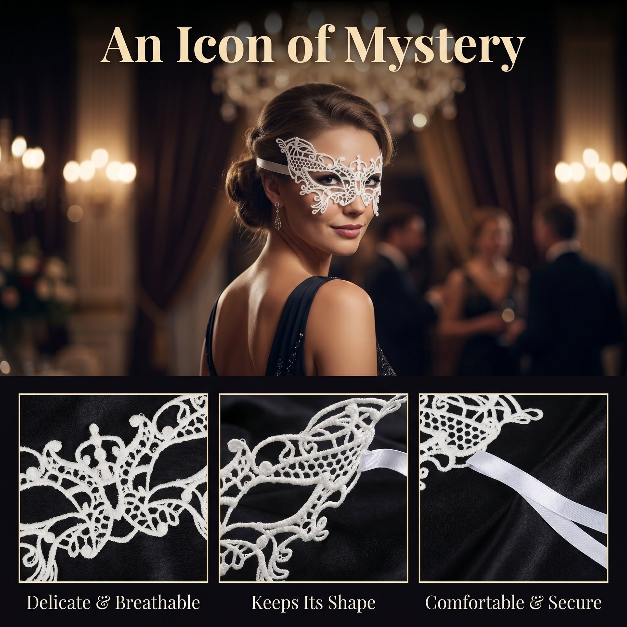 Unique Bargains 6-Pack Venetian Lace Eye Masks Set for Halloween Costume Party White Little Butterfly 8.7" x 5.1"