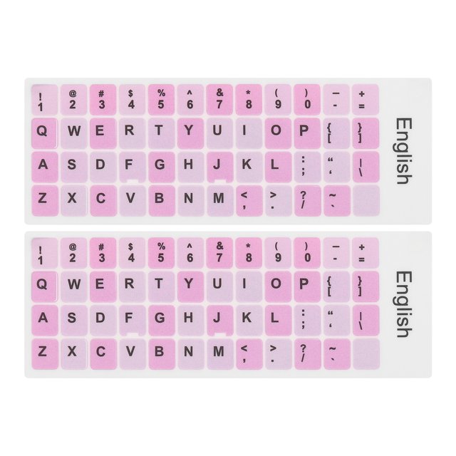 Uxcell Universal English Keyboard Stickers, Replacement Keyboard Stickers Pink Background W Black Lettering 2Pcs