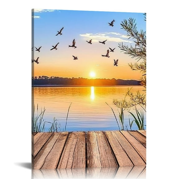 ZFLMY Sunset Lake View Canvas Wall Art Print on Canvas Modern Art Decor for Home Living Room Bathroom Bedroom Office, Perfect Gift 12x16in