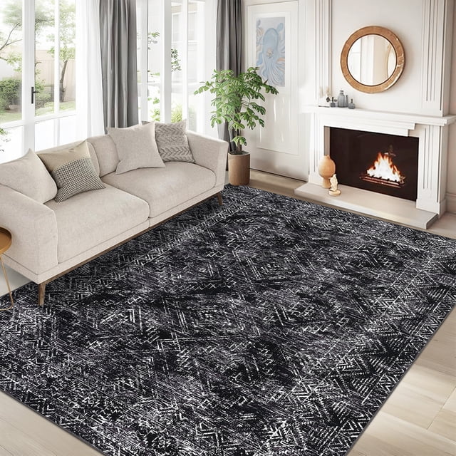 Gaderth 5x7 Living Room Rug, Non Slip Washable Area Rug for Bedroom, Modern Geometric Distressed Diamond Farmhouse Carpet, Low Pile Soft Stain Resistant Floor Rug for Office Nursery