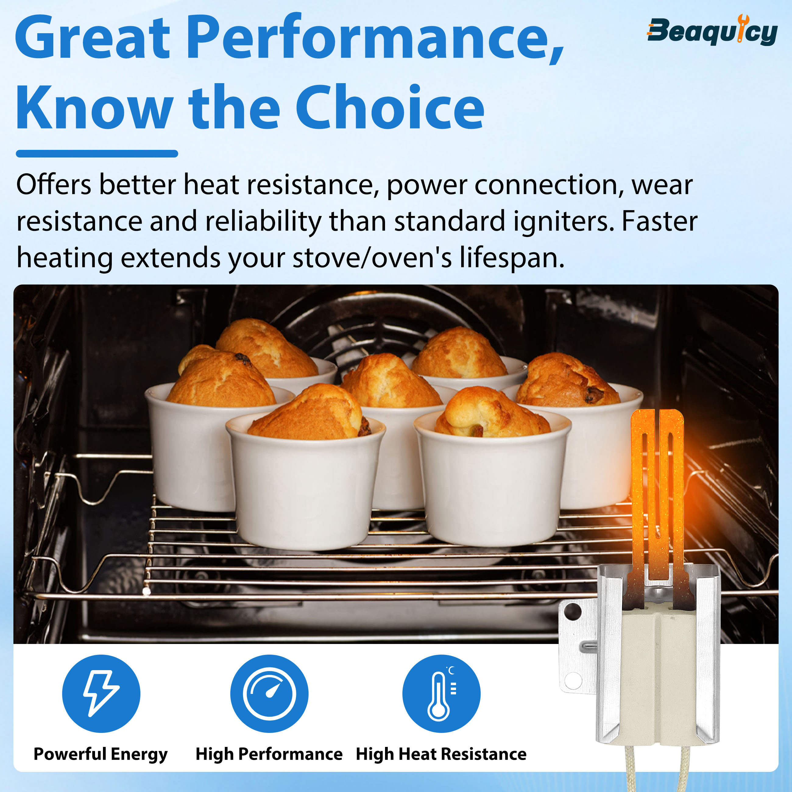 Beaquicy MEE61841401 Range Oven Ignitor Exact Replacement Replaces MEE61841403 MEE63084901 Oven Igniter for Gas Stove