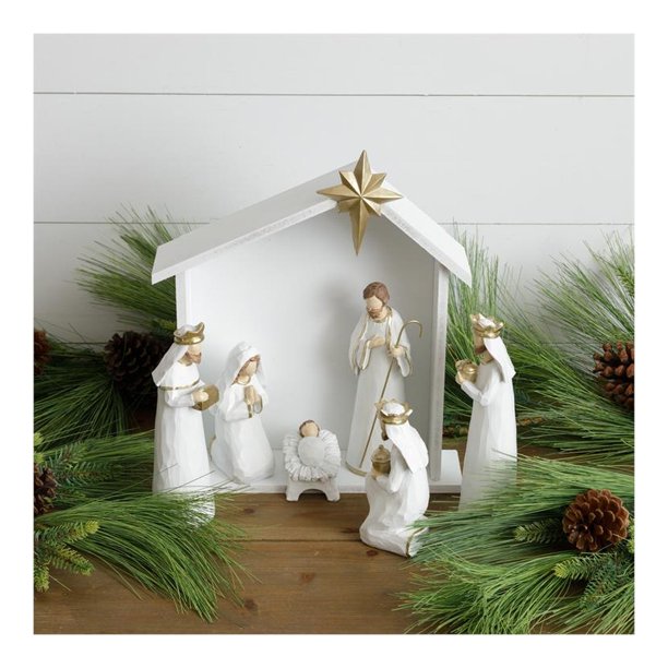 Your Heart's Delight 6 Piece Nativity Set With Stable Figurine, White