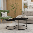 thumbnail image 4 of Nesting Coffee Table Set of 2, 27.6" Round Coffee Table with Wood Marble Pattern Top & Sturdy Metal Frame, Modern End Side Tables for Living Room, Bedroom, Balcony and Yard (Black), 4 of 11