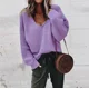 thumbnail image 1 of Nuevo suéter suelto de manga larga con cuello en V para mujer, suéter de Otoño Invierno, Top de moda para mujer, Jersey de punto de Color sólido, suéter, 1 of 5