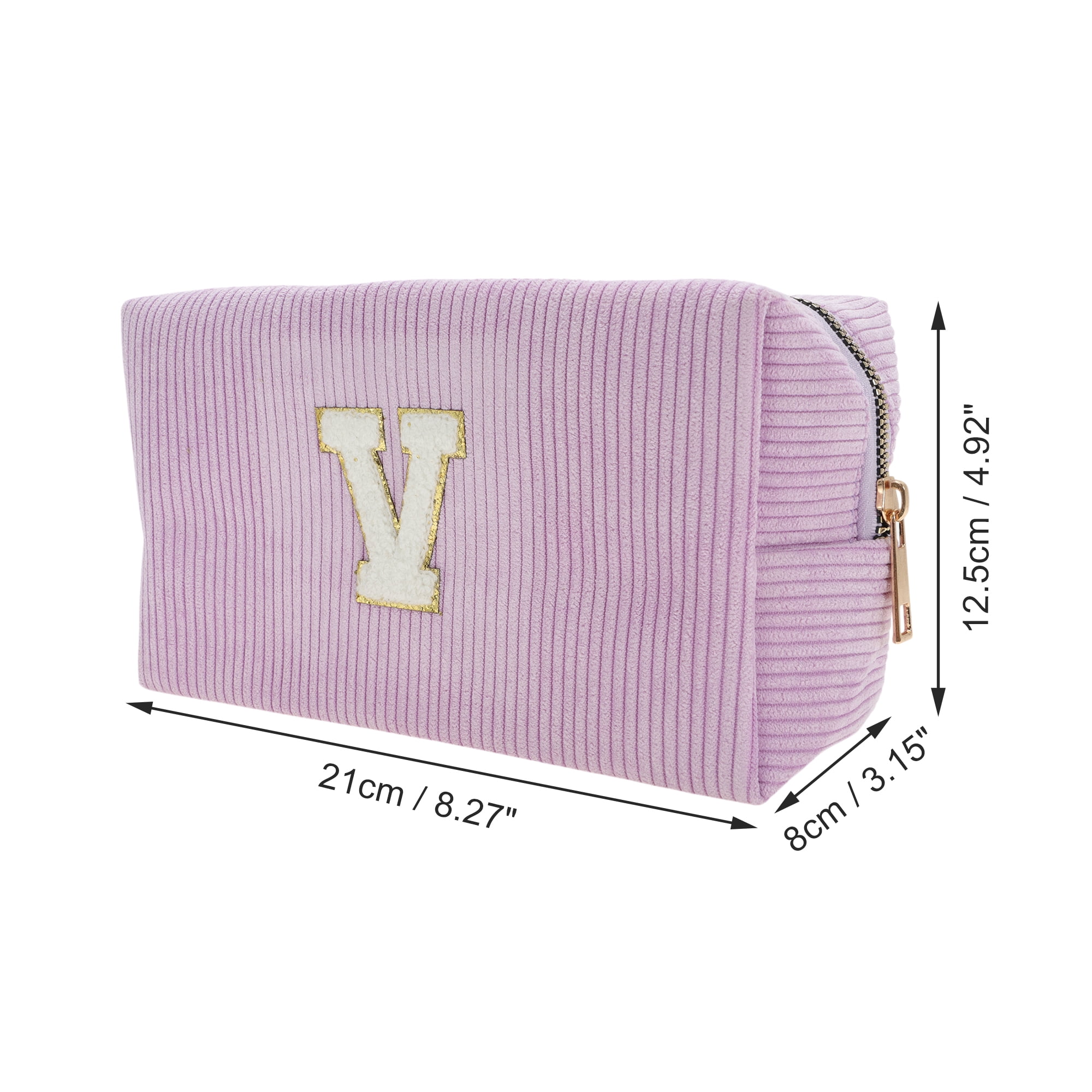 Unique Bargains 1 Pc Corduroy Rectangular Letter Makeup Bag Pink Purple [Letter V]
