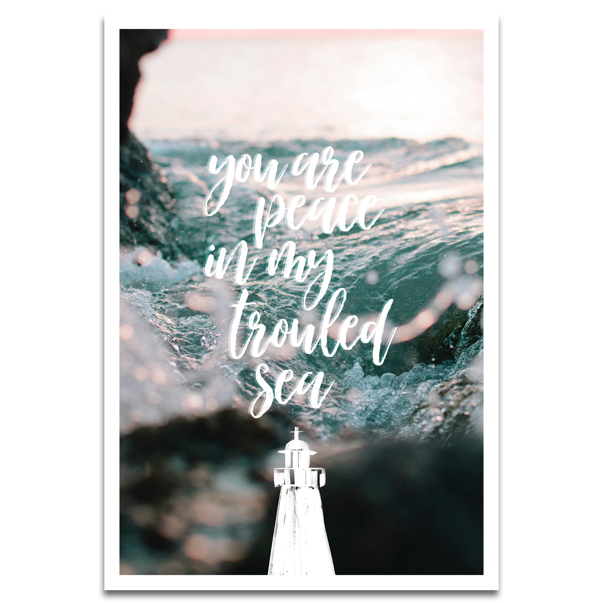 Visionary Prints Peace In Troubled Seas Nautical Wall Art Typography Text With Blue Sea Ocean Background Modern Contemporary Poster