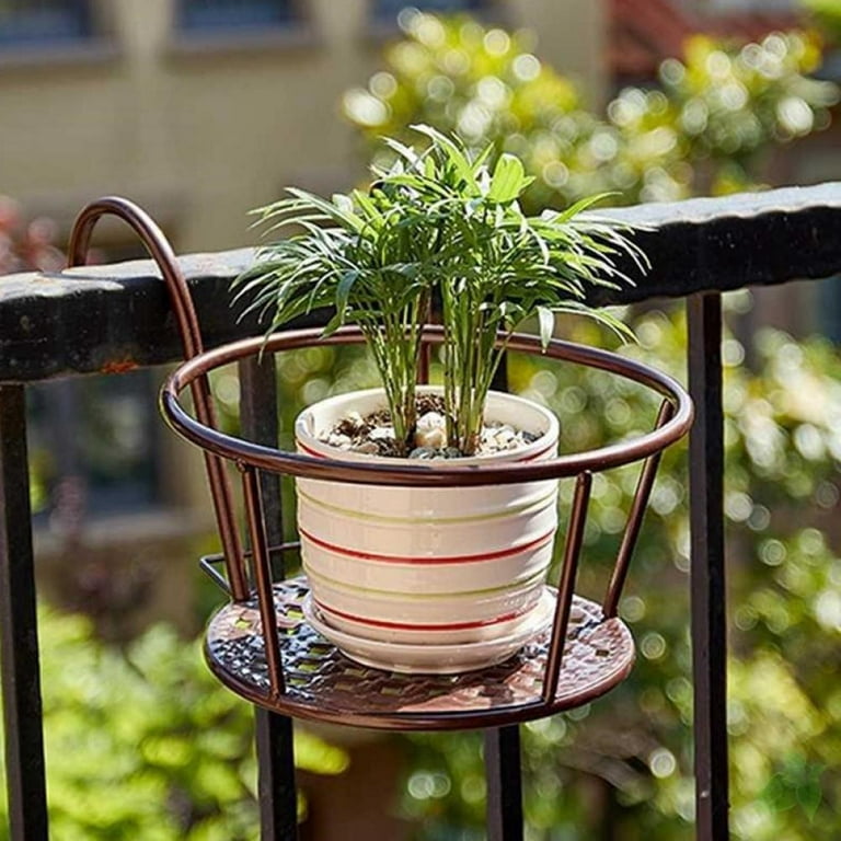 Hanging Railing Flower Pot Holder Balcony Plant Basket On Metal Fence Rail,  Detachable Hook Wrought Iron Hanging Basket, For Indoor Outdoor Use, Black