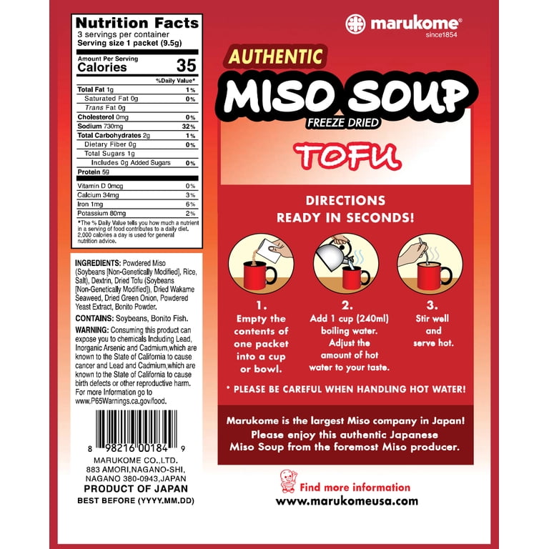 Marukome Miso Tofu Soup, Instant Shinshu Miso with Bonito Dashi