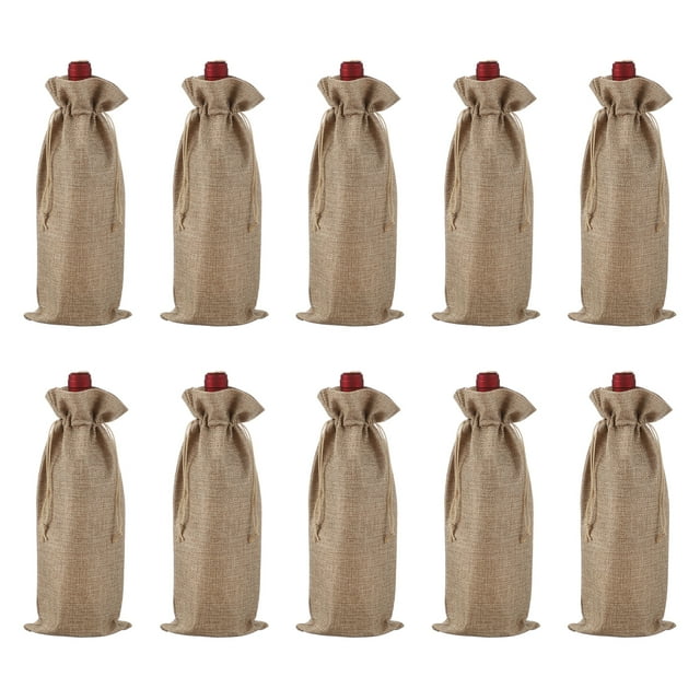 10pcs Bolsas de Vino de Yute, Bolsas de Regalo para Botellas de Vino con Cordones, Fundas para Botellas de Licor para Fiestas de Bodas y Cumpleaños, Marrón