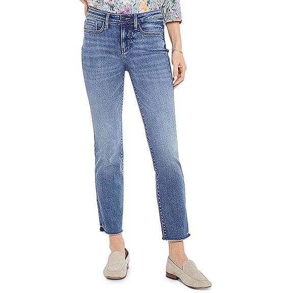 NYDJ Womens Sheri High Rise Frayed Hem Slim Jeans