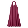 thumbnail image 7 of Women's V-Neck Sleeveless Casual Solid Color Hanging Neck Summer Dress, 7 of 7