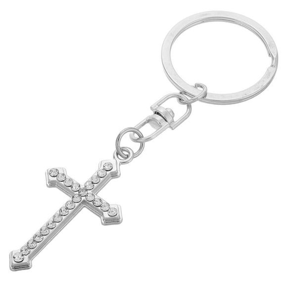 Minkissy Spiritual Keychain for Men Cross Keychain Silver Zinc Alloy 1Pack