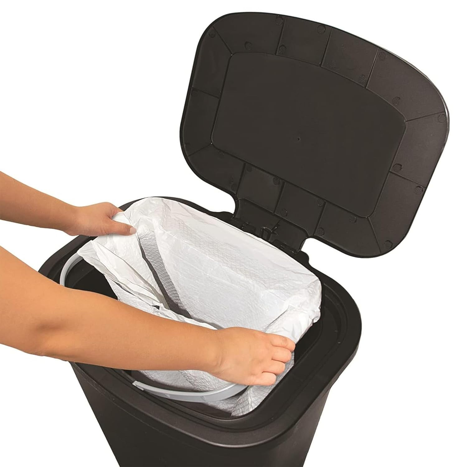 Librala 20 Gallon Trash Can - Plastic Kitchen Waste Bin with Odor Protection of Lid - Hands Free with Step On Foot Pedal and Garbage Bag Rings, Black