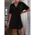 thumbnail image 5 of Women Summer V-Neck Dress Summer Short Sleeve Loose Fitted Casual Collared T-Shirt Dress Black L, 5 of 6