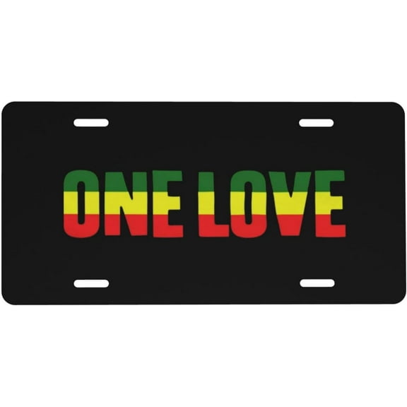 One Love with Rasta Car Front Fake License Plate Decoration Vanity Label 6x12 Inch Front and Rear License Plates Black
