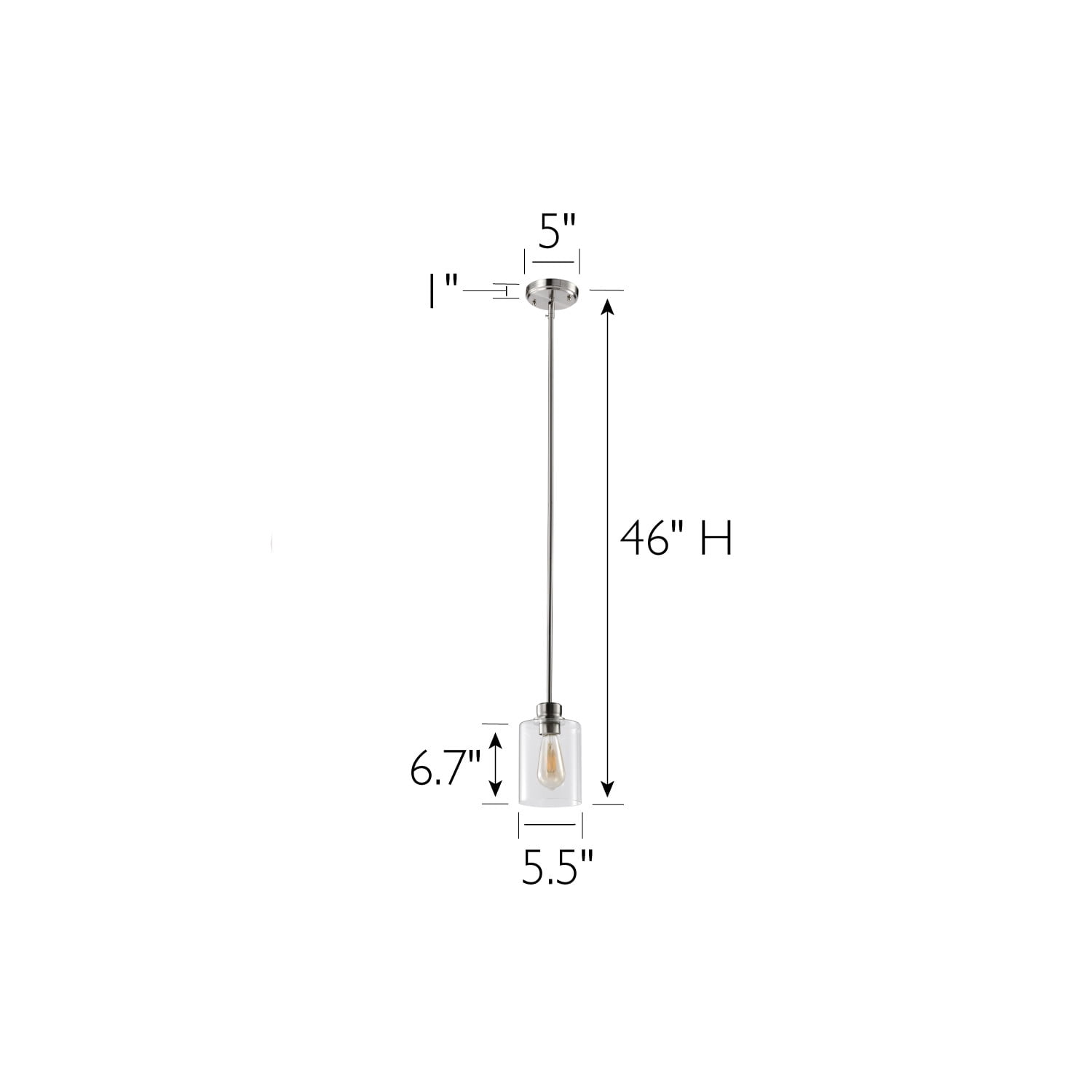 Satin Nickel Haddie 1-Light Dimmable Mini Pendant with Clear Glass Shade, Sloped Ceiling Compatible, 2-Pack